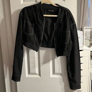 shein black cropped bomber jacket
